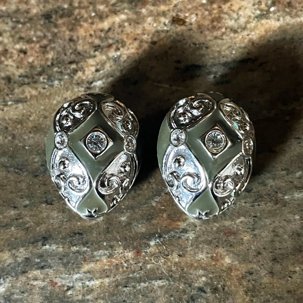 Vintage Joan Rivers Crystal Enamel Egg Earrings Clips
